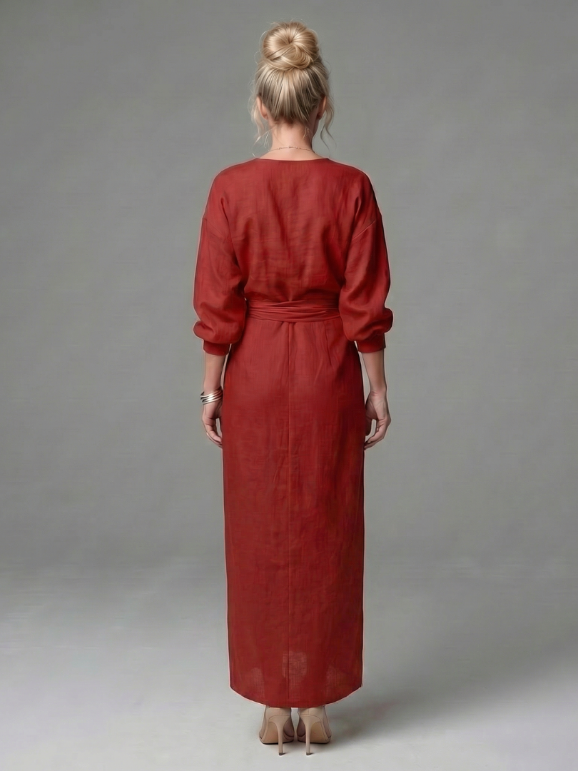 Olympia | Diagonal Drape Maxi Dress – Lightweight Long Sleeve Fit for Women