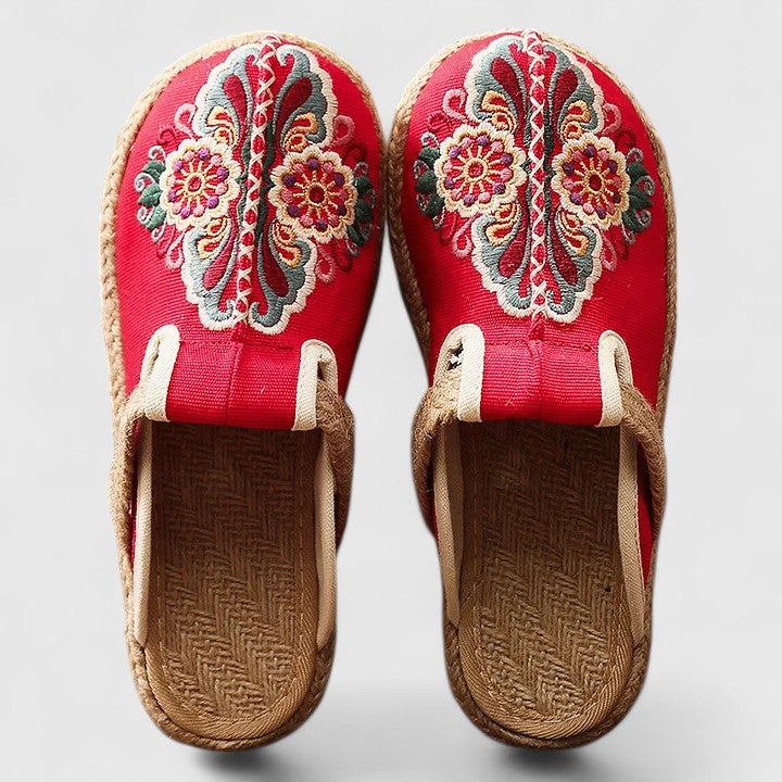 Iris | Floral Embroidered Natural Jute Mules