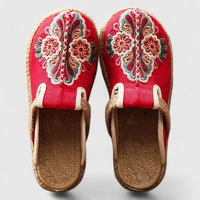 Iris | Floral Embroidered Natural Jute Mules