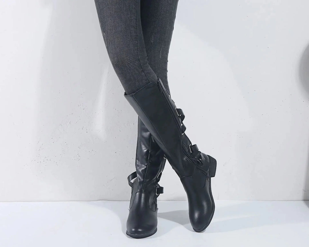 Evelyn | Elegant Buckle Riding Knee High Boots