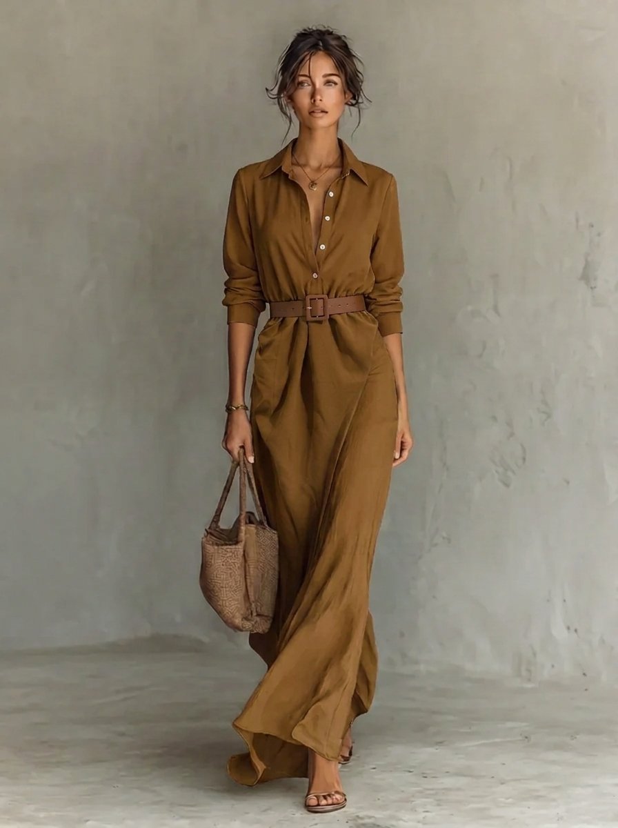 Laura | Robe-chemise longue à manches longues avec ceinture