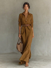 Laura | Robe-chemise longue à manches longues avec ceinture