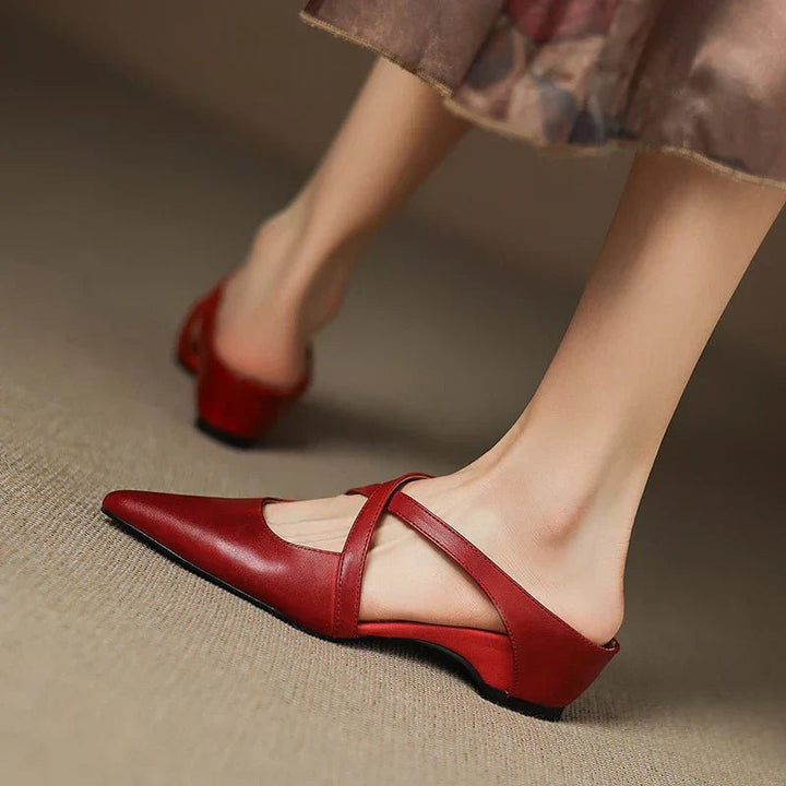 Victoria | Pointed-Toe Cross-Strap Leather Slip-On Mules