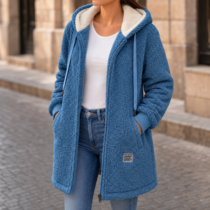 Veloura | Hooded Mid-Length Faux-Shearling Jacket for Women