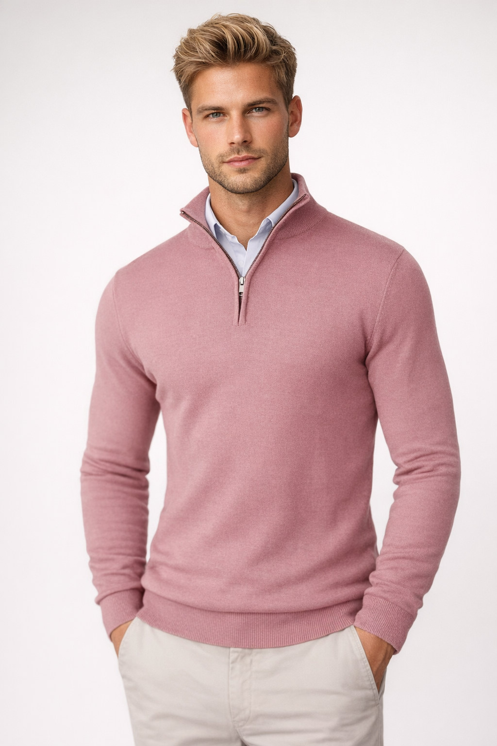 Clark | Modern Half Zip High Neck Knit Sweater