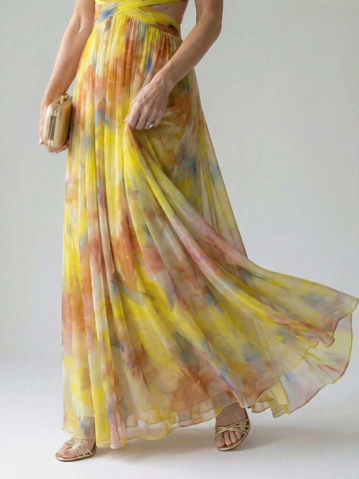 Watercolor Wrap Maxi Dress