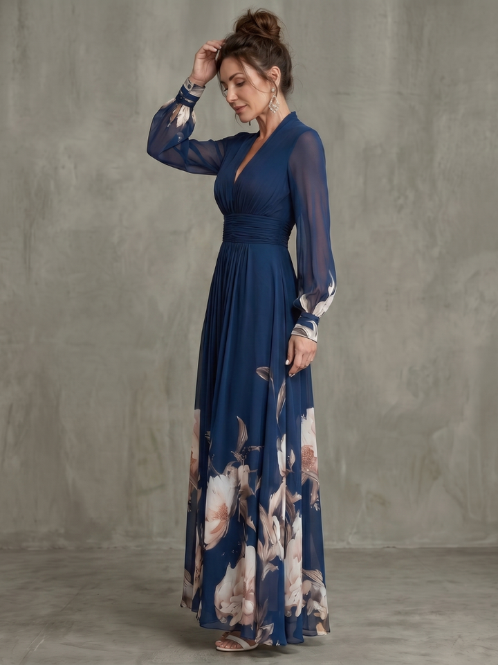 Maxi Dress with Sheer Pleated Sleeves