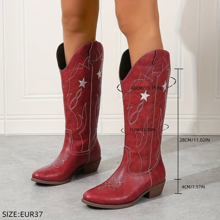 Stella | Celestial Star-Stitched Wide-Calf Cowboy Boots
