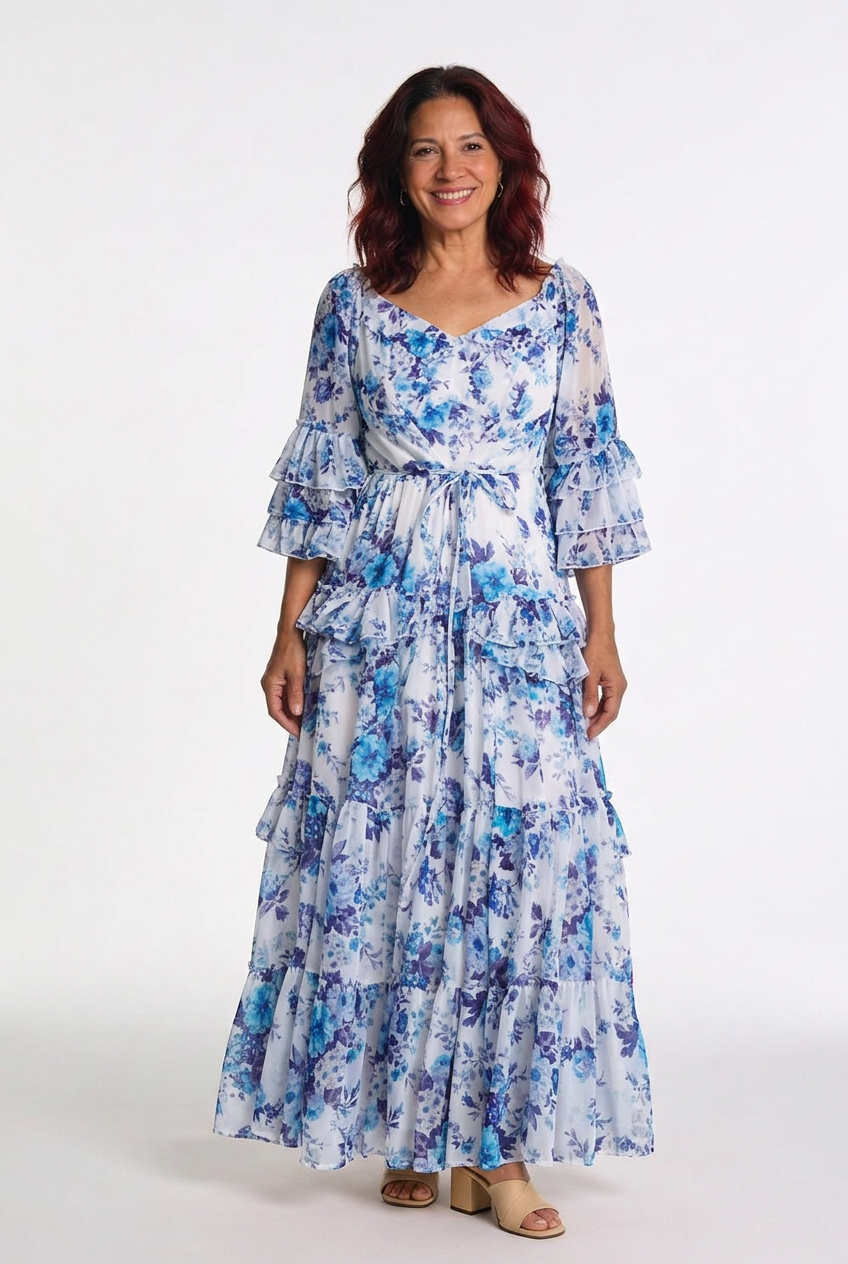 Rosalie | Bohemian Floral Print Maxi Dress – Tie-Waist Style for Women