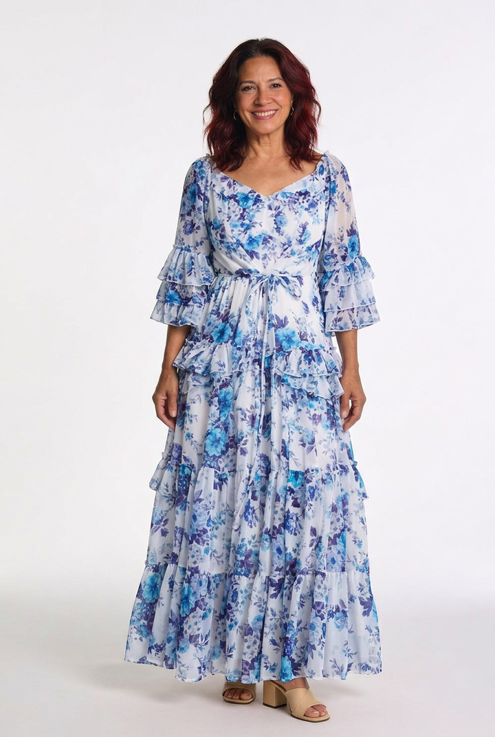 Rosalie | Bohemian Floral Print Maxi Dress – Tie-Waist Style for Women
