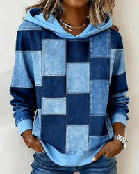 Evelyn | Artistic And Cozy Blue Patchwork Hoodie