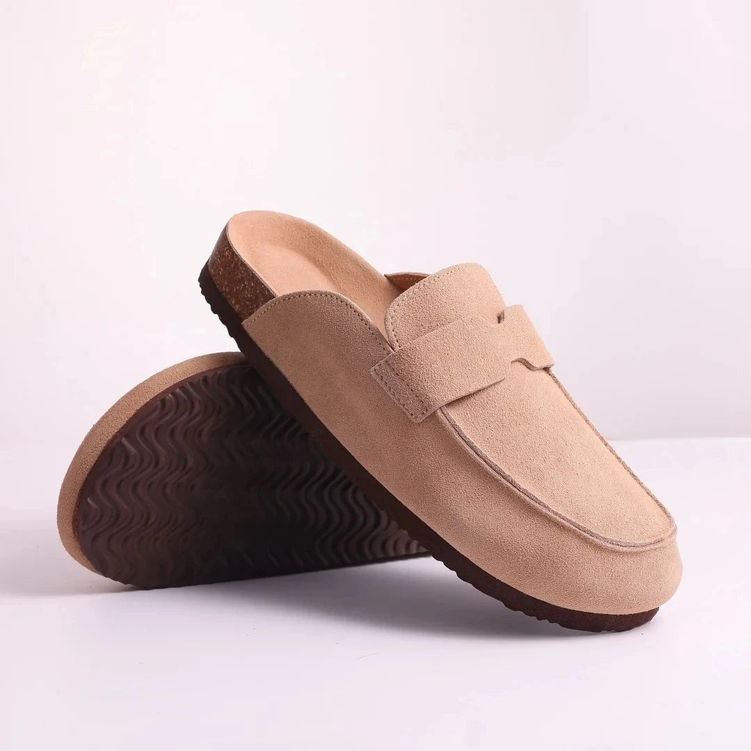 Amara | Chic Suede Cork Sole Slip-On Mules
