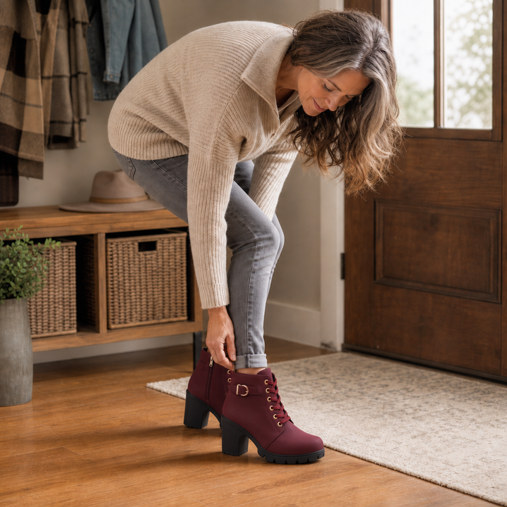 Buckle & Bold | Lace-Up Chunky Heel Ankle Boots for Women