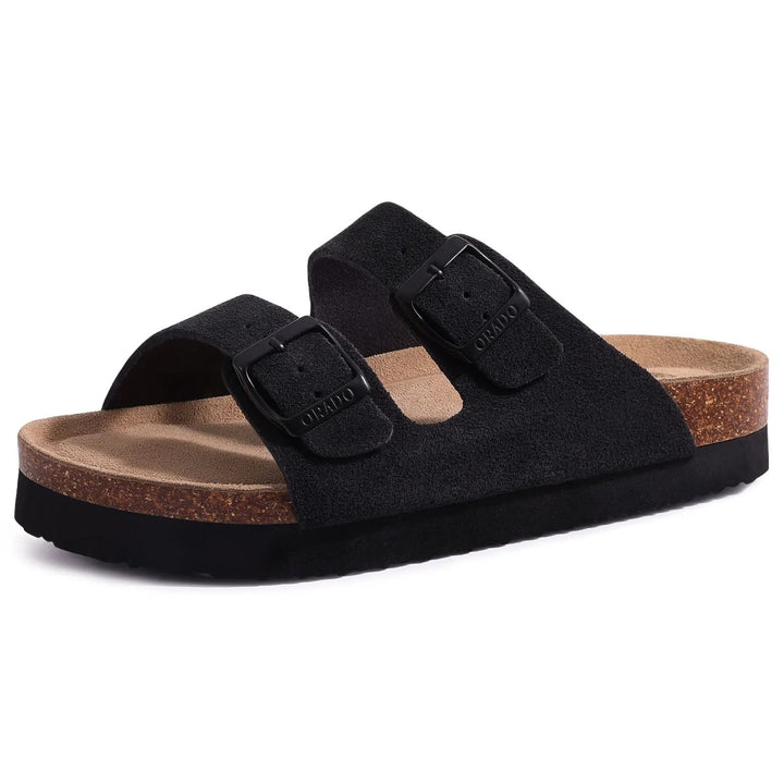 Amara | Chic Suede Cork Sole Slip-On Mules