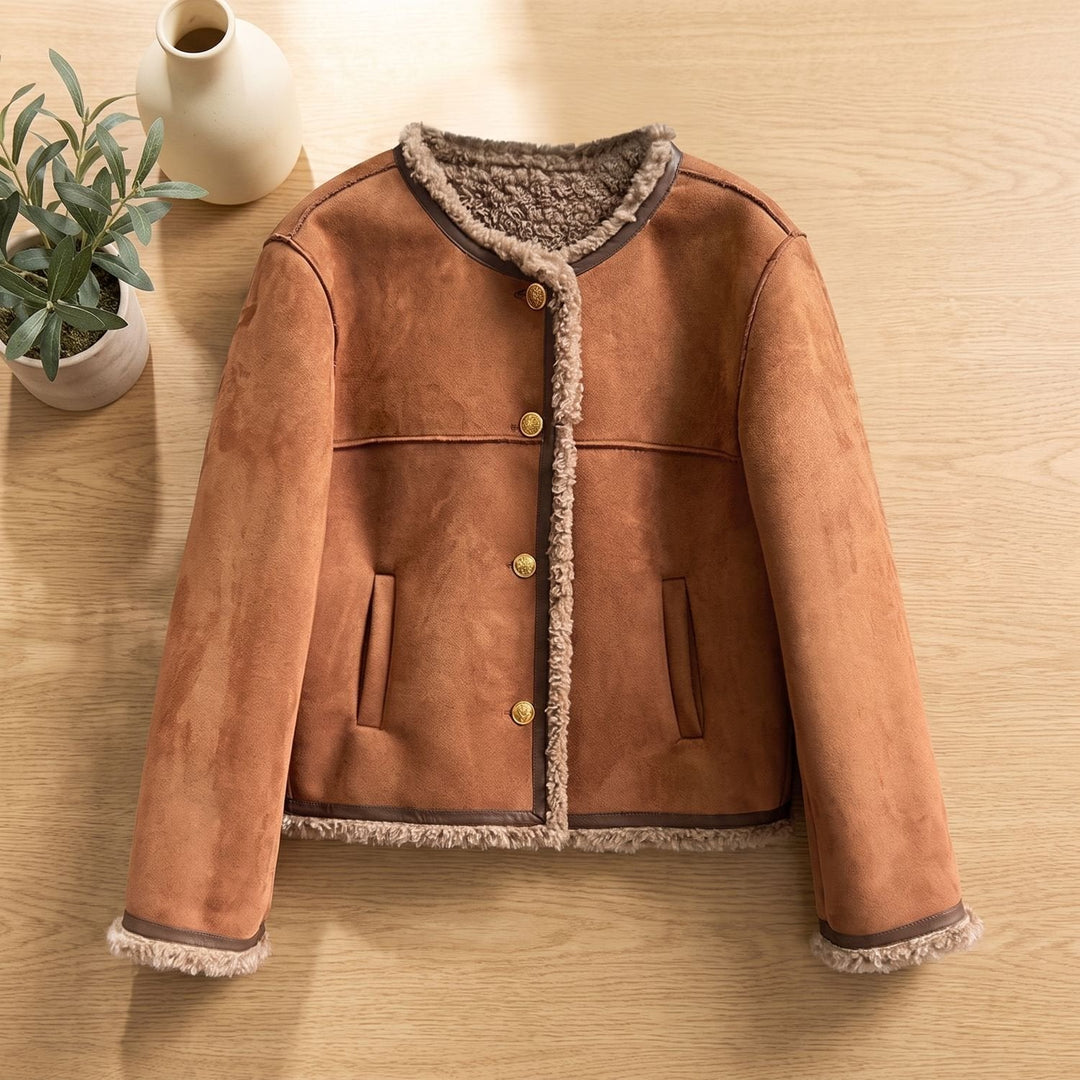 Gina | Short Leather Jacket – Stylish Faux Shearling for Women