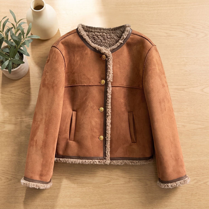 Gina | Short Leather Jacket – Stylish Faux Shearling for Women