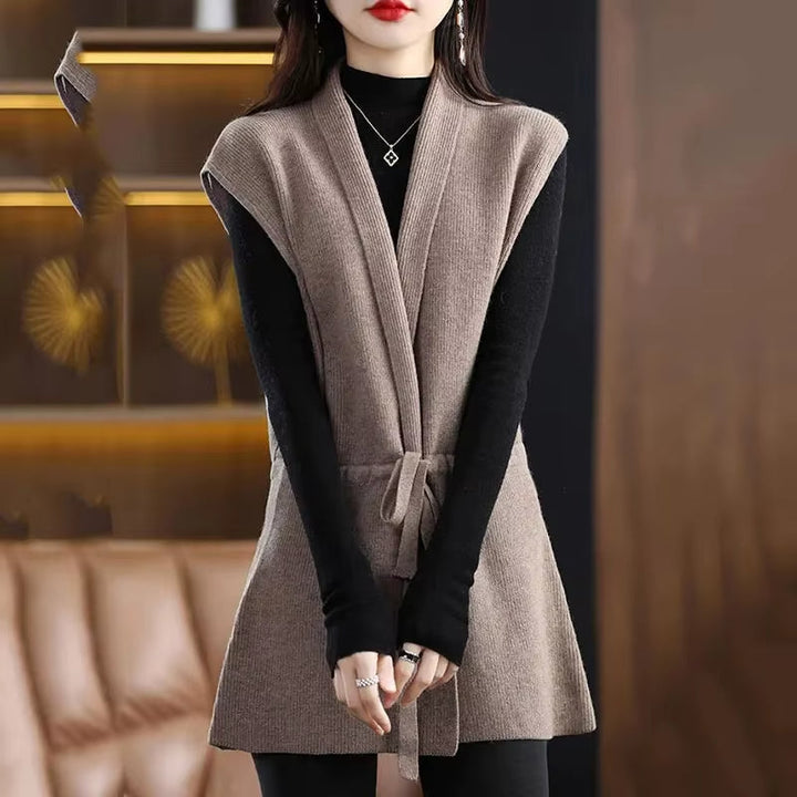 Genevieve | Elegant Belted Merino Wool Layering Vest