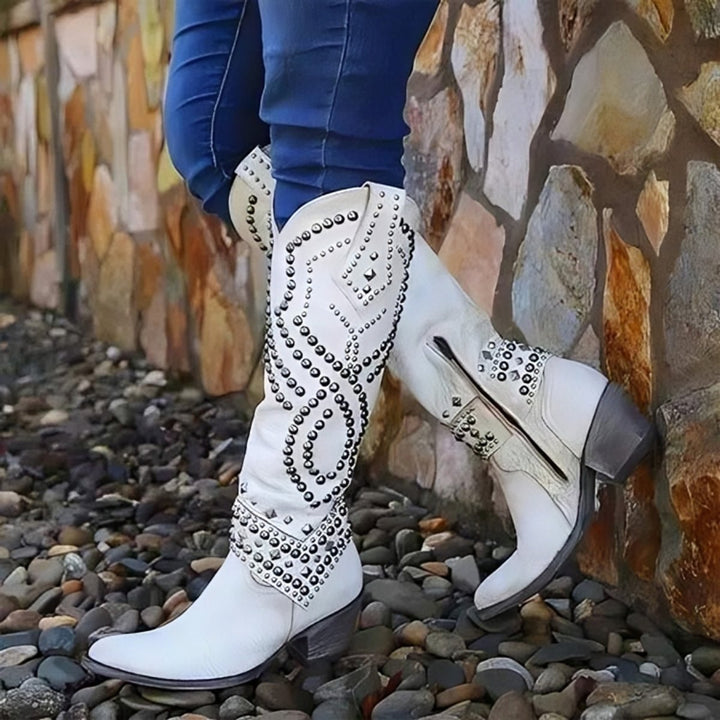 Linda | Stivali al ginocchio western grintosi con borchie