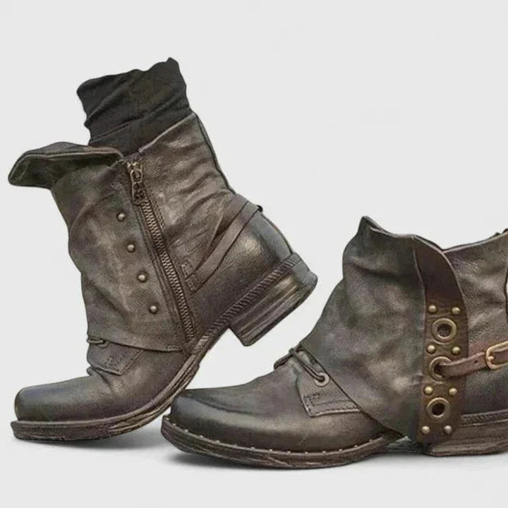 Mila | Distressed Buckle Ankle Boots With Rugged Everyday Appeal