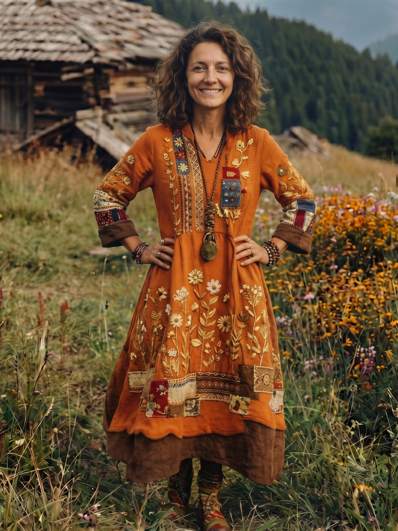 Alix | Midi Dress – Embroidered Panel Style for Women