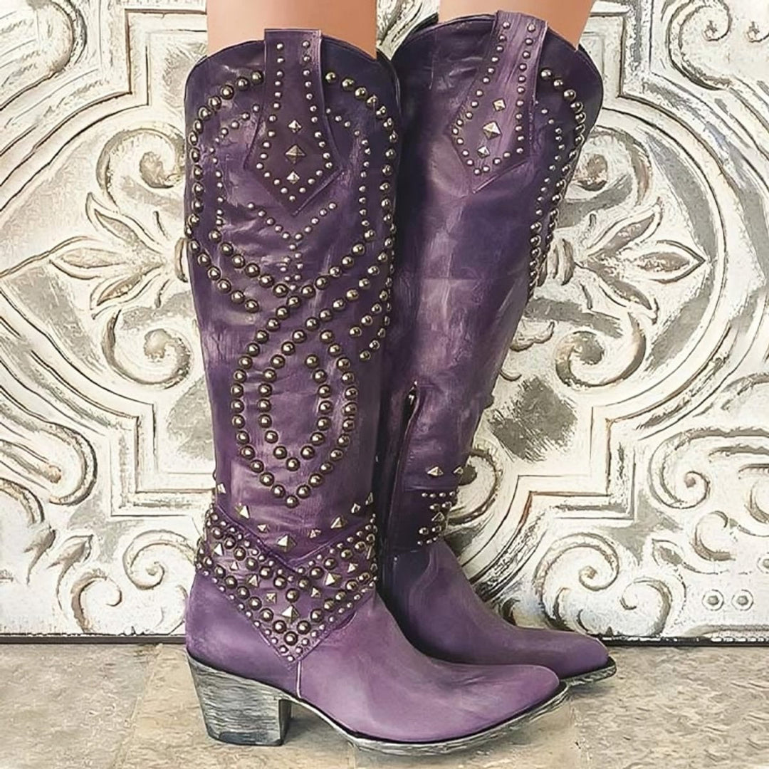 Linda | Stivali al ginocchio western grintosi con borchie
