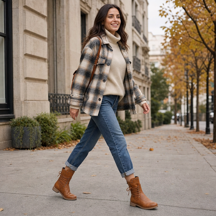 Calvera | Mid-Calf Combat Boots – Adjustable Wrap Laces for Women