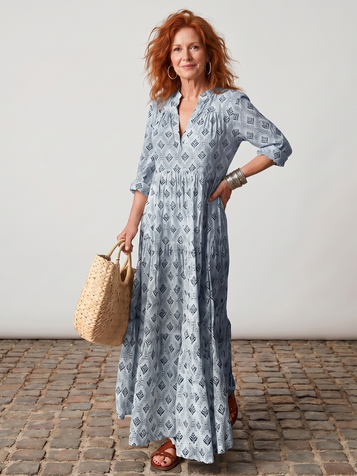 Junia | Notch Neck Maxi Dress – Printed Style for Women
