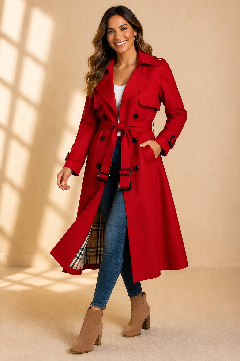 Rebecca | Elegant Long Double-Breasted Belted Trench Coat