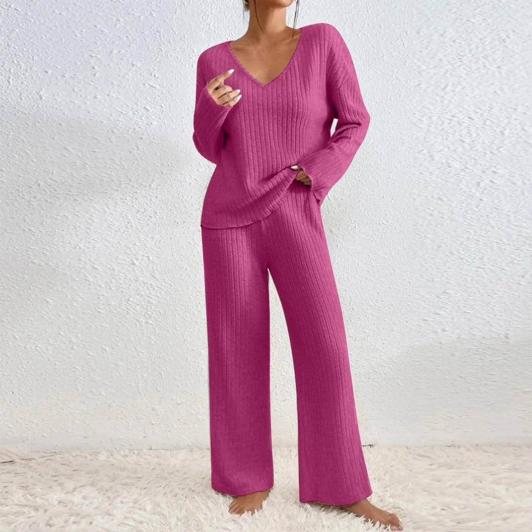 Seraphina | Soft Ribbed Knit V-Neck Two Piece Set