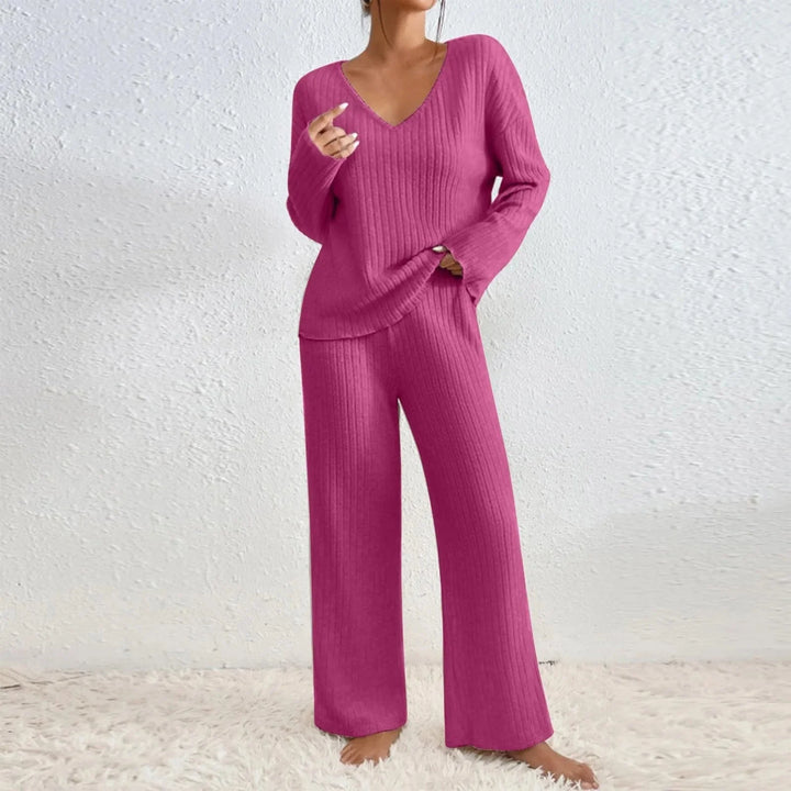 Seraphina | Soft Ribbed Knit V-Neck Two Piece Set