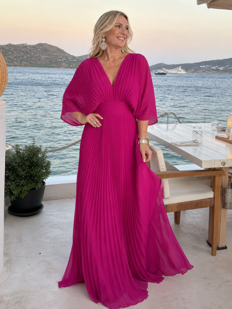 Semorph | Maxi Dress – Elegant V Neck Long Sleeve