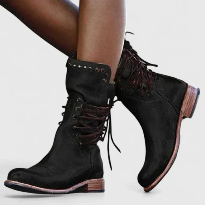 Susan | Vintage Studded Lace-Up Knee High Boots