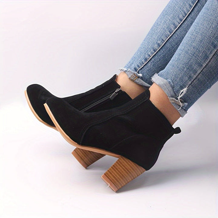 Elena | Versatile Suede-Look Ankle Boots with a Stacked Block Heel