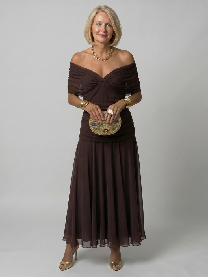 Calen | Off Shoulder Midi Dress – Lightweight and Comfortable Style for Women