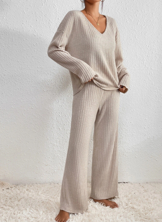 Seraphina | Soft Ribbed Knit V-Neck Two Piece Set