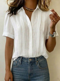 Serena | Polished and Breathable Pleated Short-Sleeve Blouse