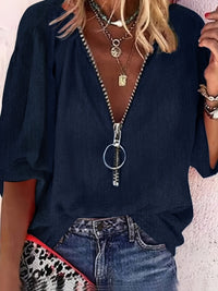 Jessica | Modern and Versatile Zip-Front V-Neck Blouse