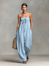 Ava | Breezy And Elegant Strapless Linen Wide-Leg Jumpsuit