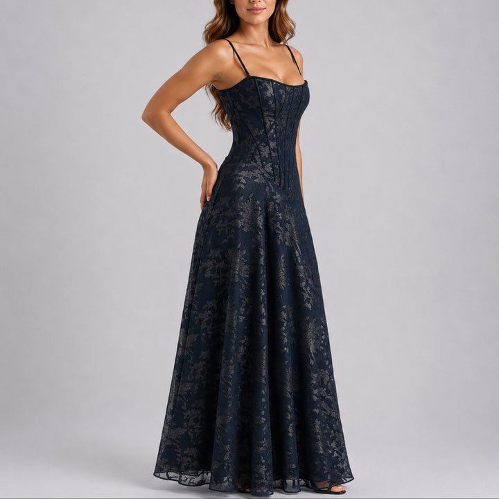 Mollie | Robe longue élégante et stylée à corset floral