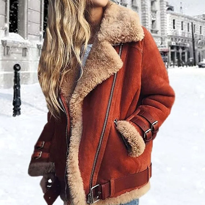 Hannah | Biker Jacket – Women’s Wool Lined Suede with Buckles