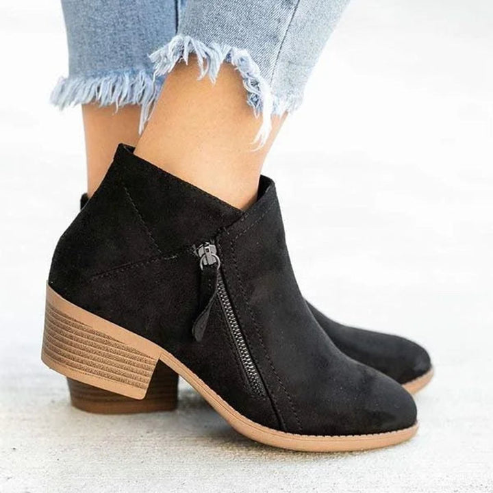 Camille | Elegant Suede Ankle Boots with a Comfortable Low Block Heel