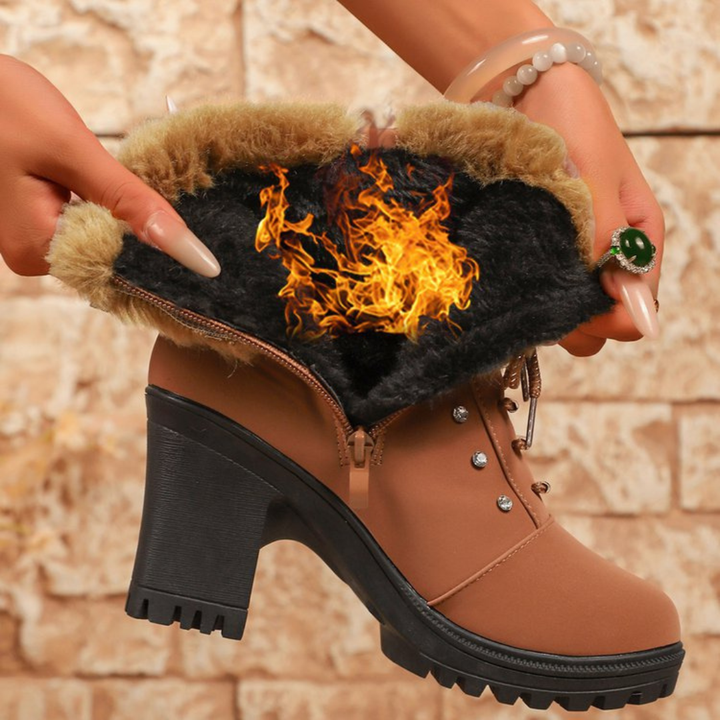 Velurea | Faux Fur Winter Boots – Elegant Block Heel for Women