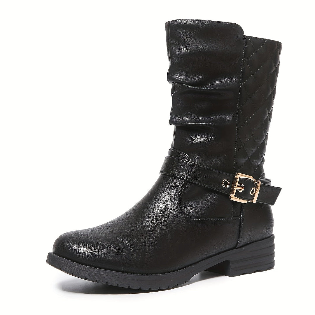 Megan | Ruched Mid-Calf Buckle Boots for Effortless Everyday Style