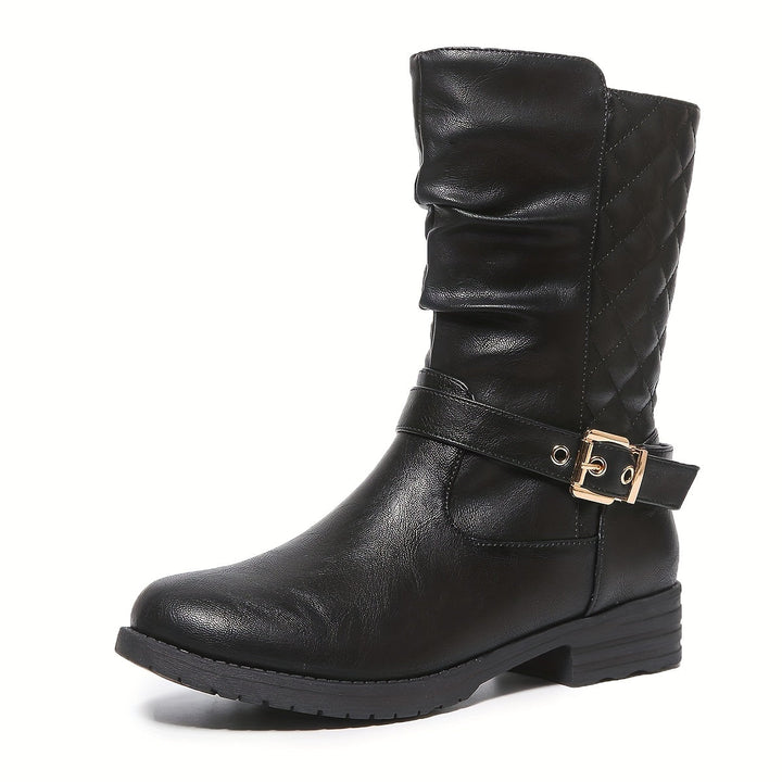 Megan | Ruched Mid-Calf Buckle Boots for Effortless Everyday Style