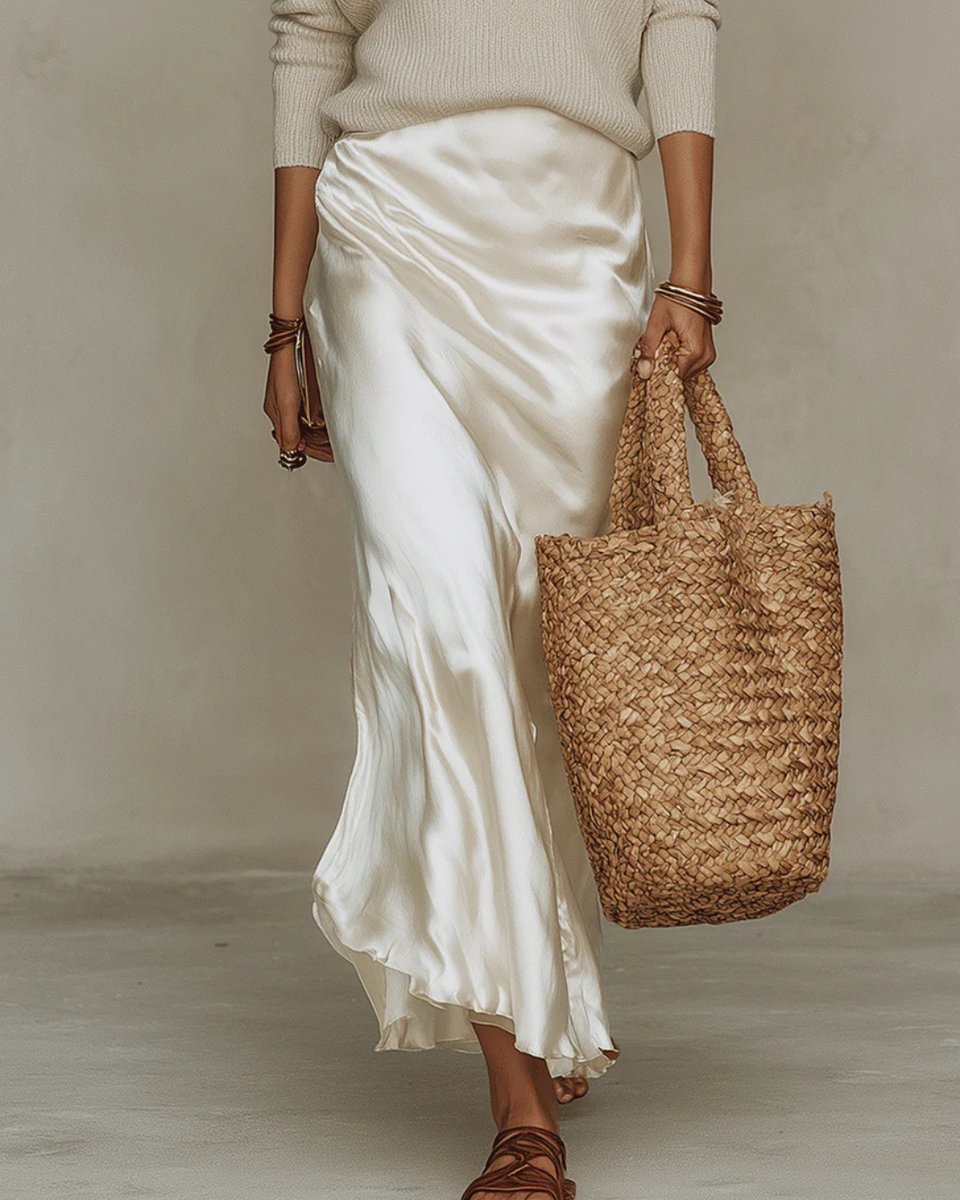 Hannah | Abito midi a due pezzi con sottoveste in raso e maglia a coste a maniche lunghe