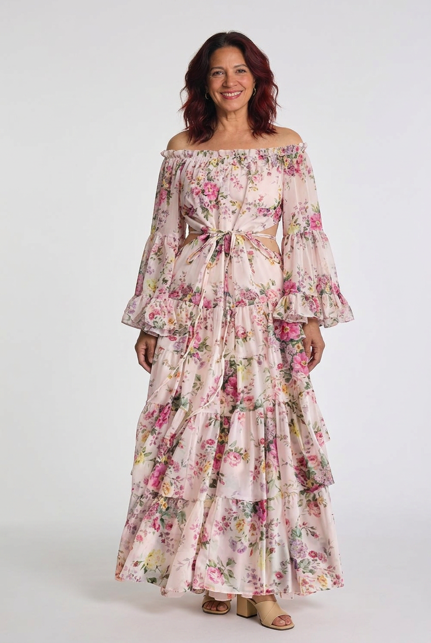 Rosalie | Bohemian Floral Print Maxi Dress – Tie-Waist Style for Women
