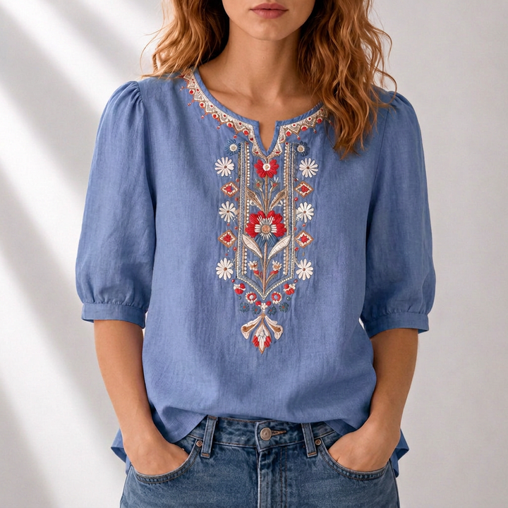 Lucia | Floral Embroidered Blouse – Elegant Casual Style for Women