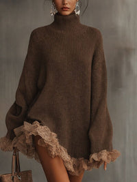 Grace | Cozy Lace-Trimmed Turtleneck Sweater Dress