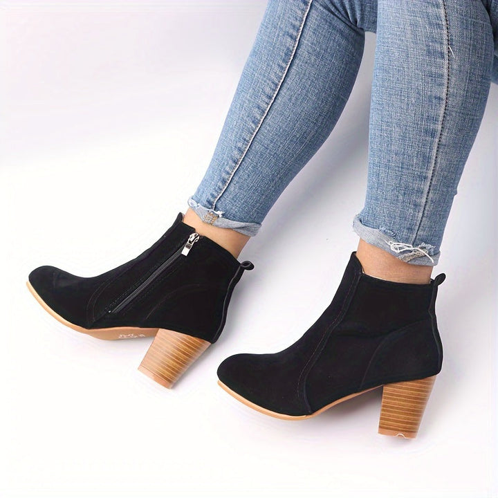 Elena | Versatile Suede-Look Ankle Boots with a Stacked Block Heel