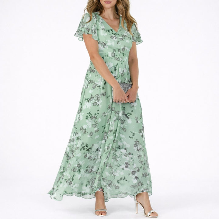 Emilia | Soft Fall Wedding Floral Chiffon Flutter Sleeve Maxi Dress